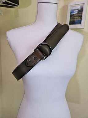 Banana republic Wide Olive Green Leather Belt with Double O-Ring Buckle Sz L